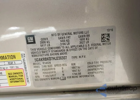 2017 Buick Enclave Leather from USA, damaged, VIN 5GAKRBKD7HJ236307